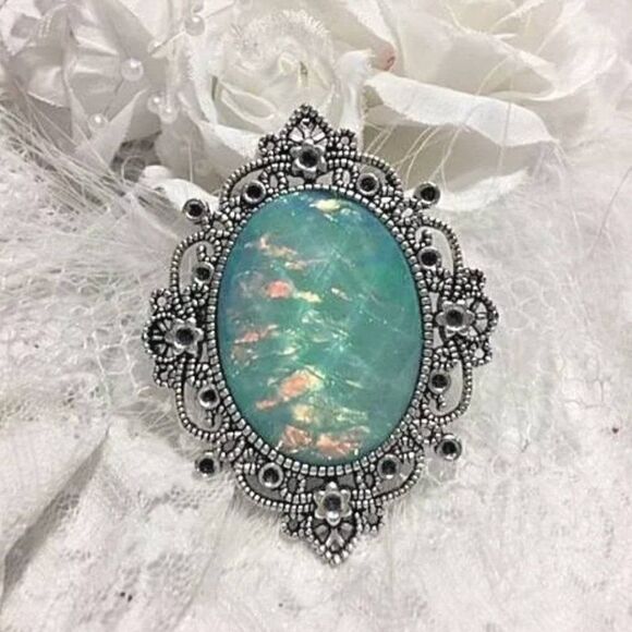 Wedding something mom birthday Rainbow Blue Moonstone FIre Opal Necklace Cameo - Picture 2 of 3